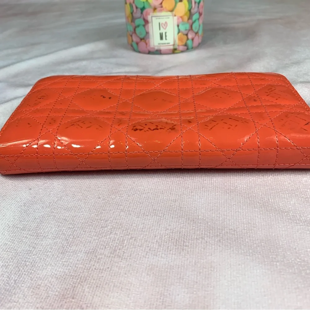 Christian Dior Lady Dior Patent Leather Long Zippy Wallet